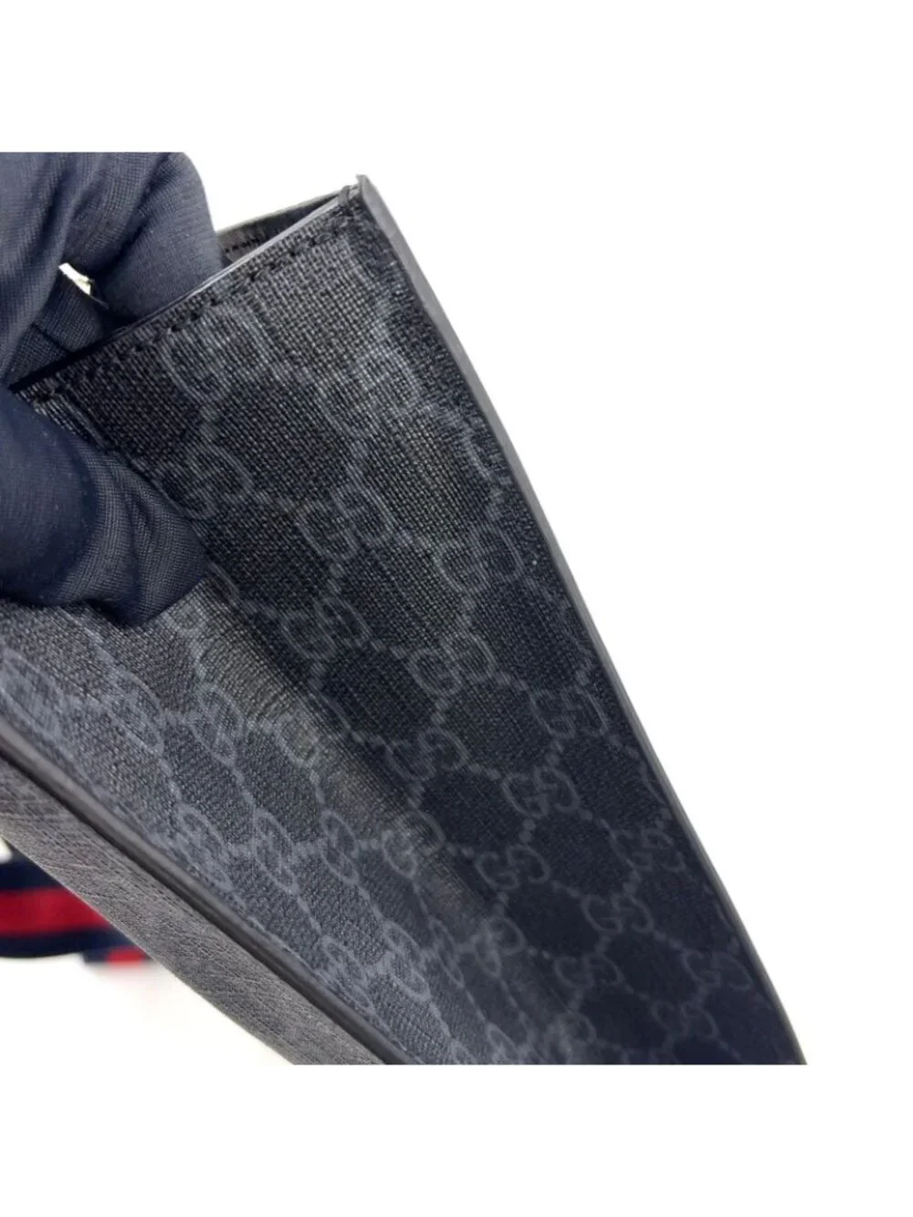 Gucci GG Supreme Leather Canvas Black Tote Bag Silver